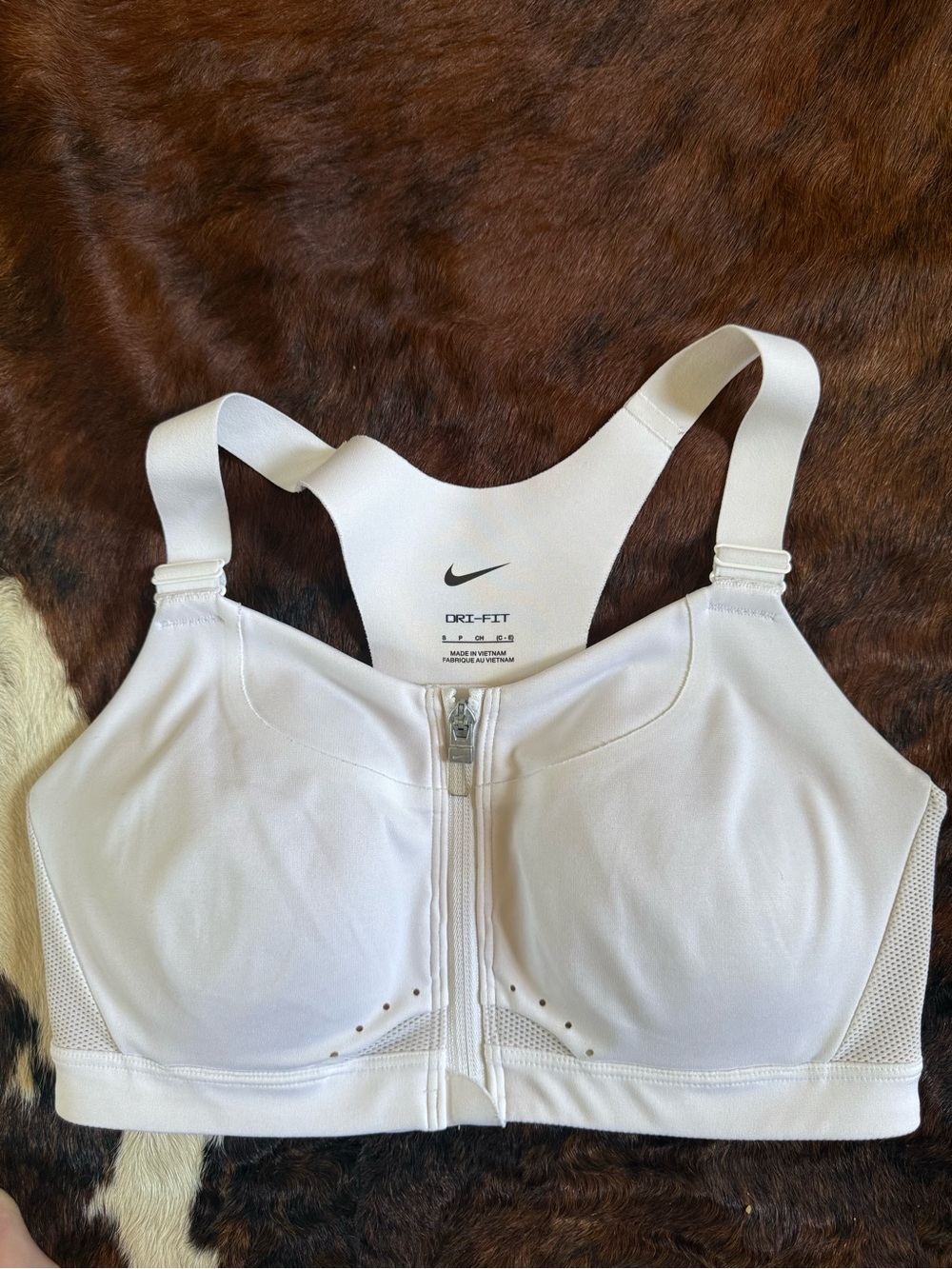 Nike White Front-Zip Dri-FIT Support Sports Bra